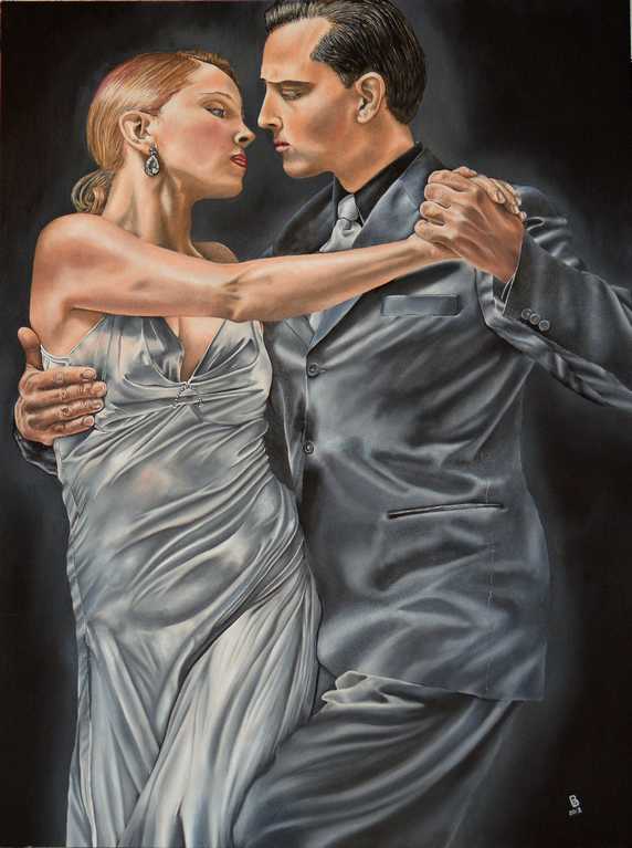 Fine Art Painting, Dancing Together, Oil on Board.  Peter Buddle